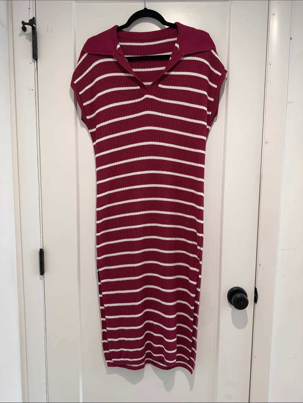 Striped Polo Midi Dress in Pink and White